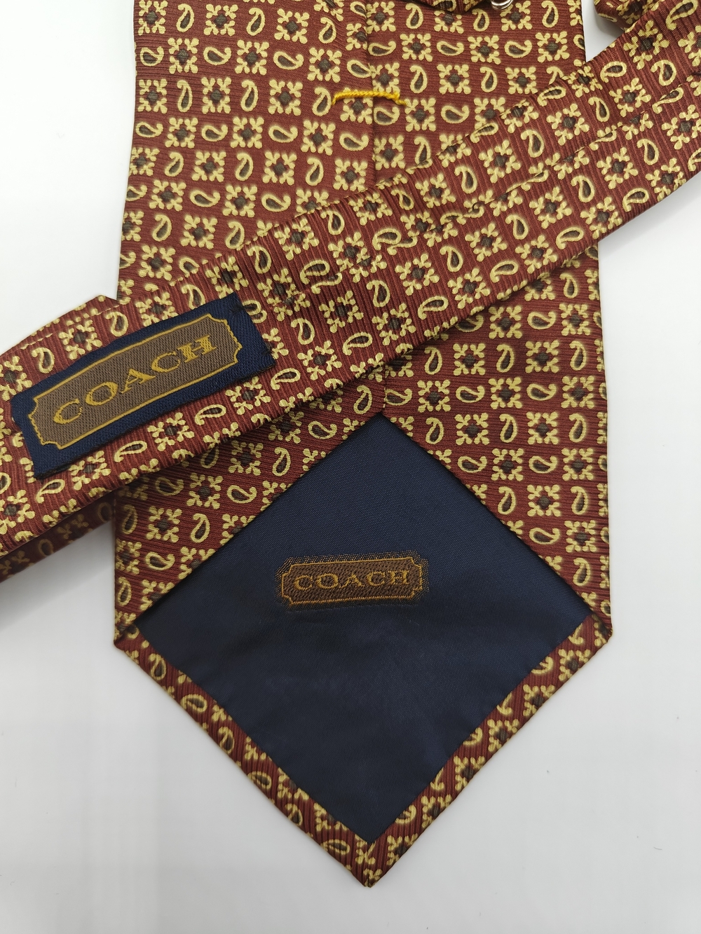 Vintage COACH Red and Gold Geometric Silk Tie
